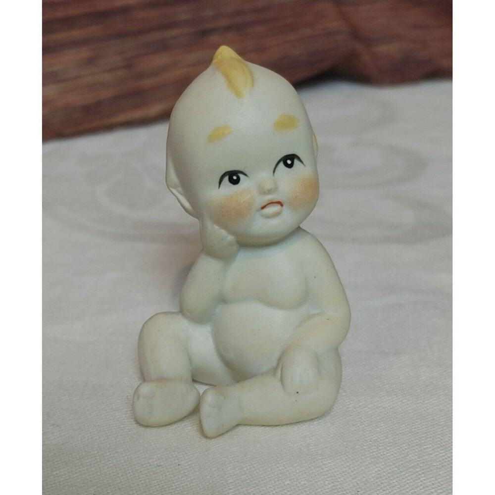 Vintage Kewpie Bisque Doll Thinking, Lefton Era 1950s Japan